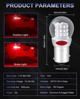 Alopee 12V-15V DC Bright 1157 LED Bulb Red 1157 Bulb 2357 Led Bulb 2057 Led Bulb 7528 BAY15D 33SMD 2835Chip Replacement for LED Tail Light Bulb, Brake Light, Pack of 2